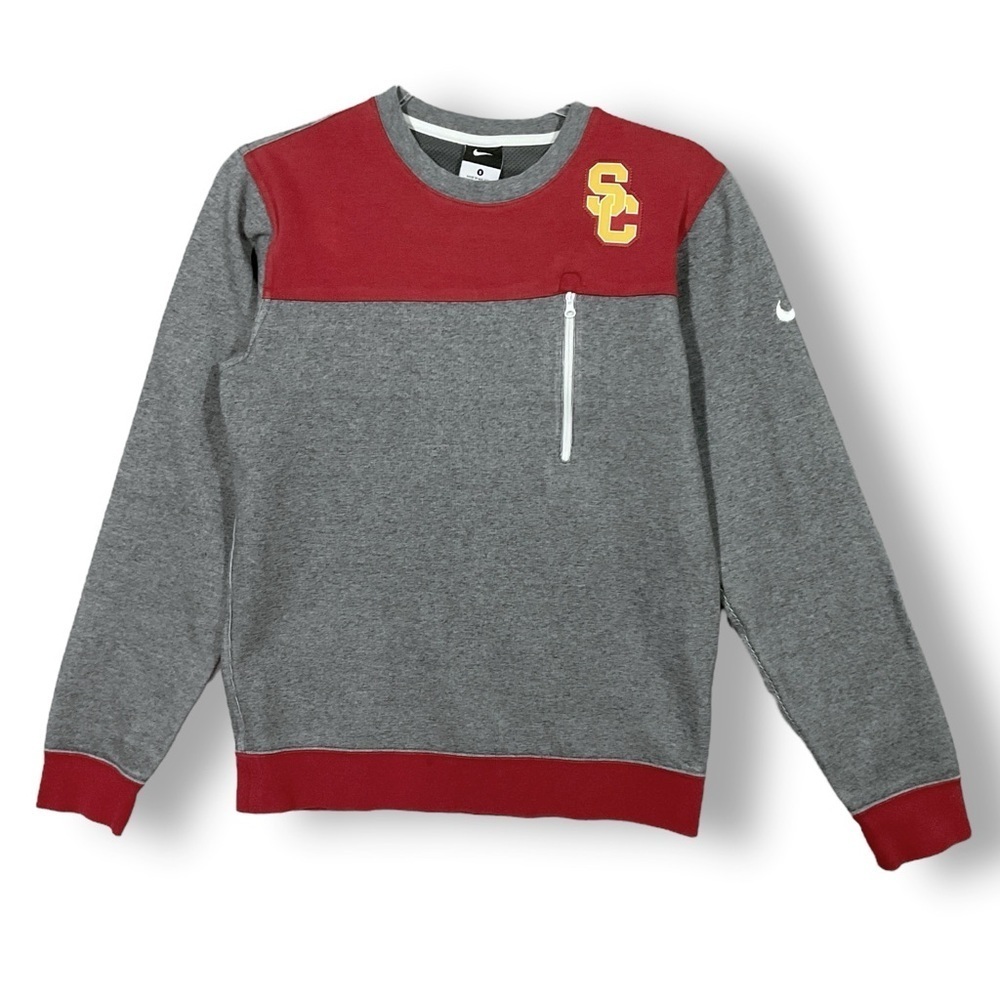 Nike USC Trojans Mens Pullover Sz S Crew Neck Colorblock Zip Pocket Gray